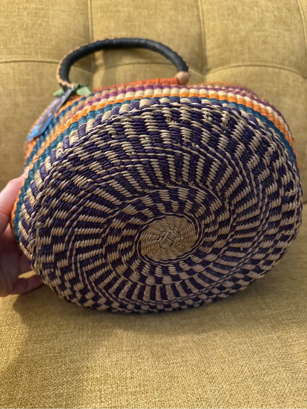 Akazeri Ahmah Apatterned basket, African woven market bag,orange blue purple NEW - Picture 4 of 8